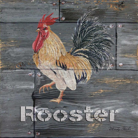 Rooster Gold Ornate Wood Framed Art Print with Double Matting by Jacobs, Cindy