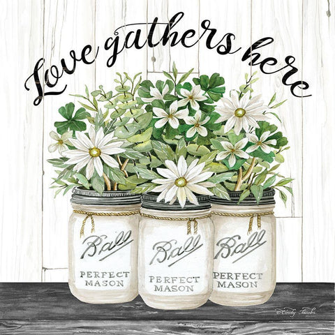 White Jars - Love Gathers Here White Modern Wood Framed Art Print with Double Matting by Jacobs, Cindy