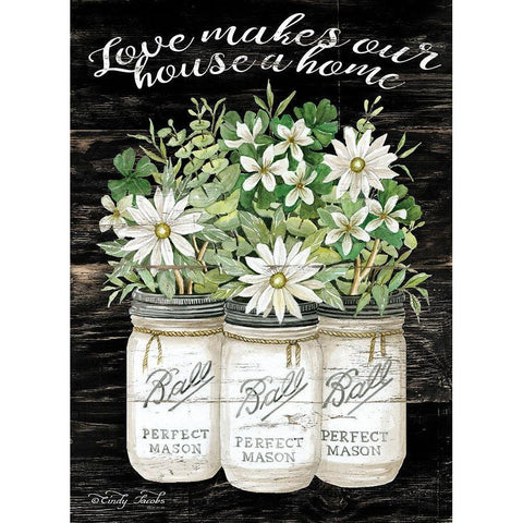 White Jars - Love Makes Our House a Home White Modern Wood Framed Art Print by Jacobs, Cindy