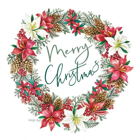 Merry Christmas Wreath Black Ornate Wood Framed Art Print with Double Matting by Jacobs, Cindy