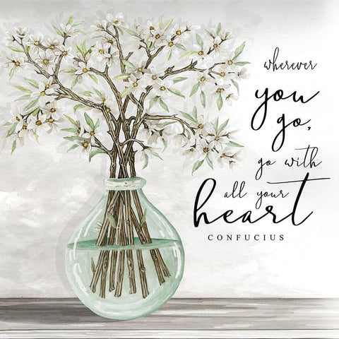 Go With All Your Heart White Modern Wood Framed Art Print with Double Matting by Jacobs, Cindy