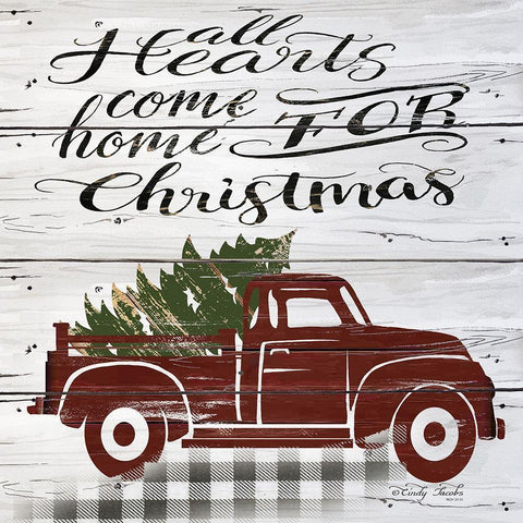 All Hearts Red Truck Black Ornate Wood Framed Art Print with Double Matting by Jacobs, Cindy