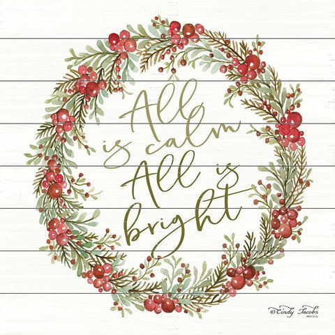 All is Calm Berry Wreath Gold Ornate Wood Framed Art Print with Double Matting by Jacobs, Cindy