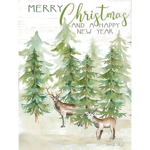 Merry Christmas and Happy New Year Deer White Modern Wood Framed Art Print by Jacobs, Cindy