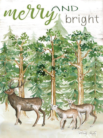 Merry and Bright Deer White Modern Wood Framed Art Print with Double Matting by Jacobs, Cindy