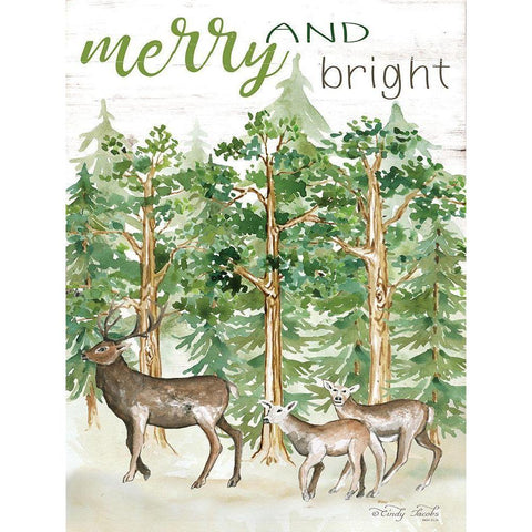 Merry and Bright Deer Black Modern Wood Framed Art Print with Double Matting by Jacobs, Cindy