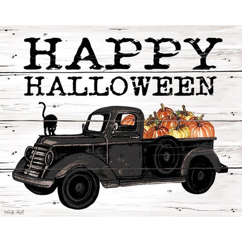 Happy Halloween Black Truck White Modern Wood Framed Art Print by Jacobs, Cindy