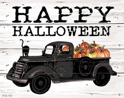 Happy Halloween Black Truck White Modern Wood Framed Art Print with Double Matting by Jacobs, Cindy