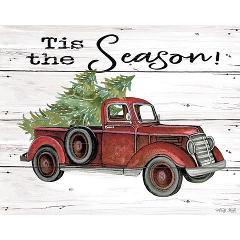 Tis the Season Red Truck White Modern Wood Framed Art Print by Jacobs, Cindy