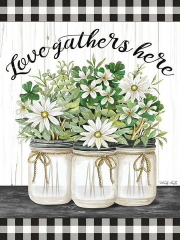 Love Gathers Here White Modern Wood Framed Art Print with Double Matting by Jacobs, Cindy