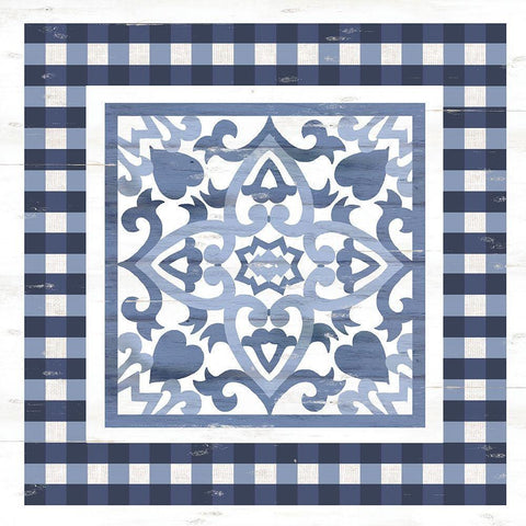 Ivey Blue And White Tile White Modern Wood Framed Art Print by Jacobs, Cindy