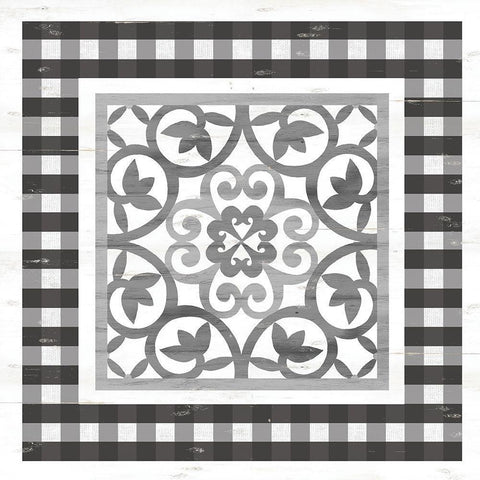 Gray Tile Black Ornate Wood Framed Art Print with Double Matting by Jacobs, Cindy