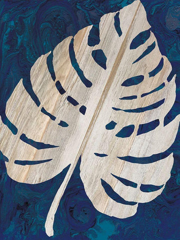 Monstera Navy White Modern Wood Framed Art Print with Double Matting by Jacobs, Cindy