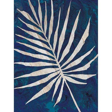 Palm Leaf Navy White Modern Wood Framed Art Print by Jacobs, Cindy