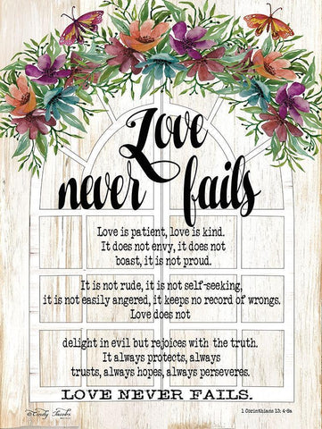 Floral Love Never Fails White Modern Wood Framed Art Print with Double Matting by Jacobs, Cindy