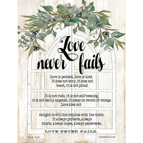 Berry Swag Love Never Fails Black Modern Wood Framed Art Print with Double Matting by Jacobs, Cindy