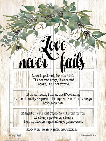 Berry Swag Love Never Fails Black Ornate Wood Framed Art Print with Double Matting by Jacobs, Cindy