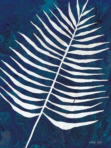 Navy Areca Leaf White Modern Wood Framed Art Print with Double Matting by Jacobs, Cindy