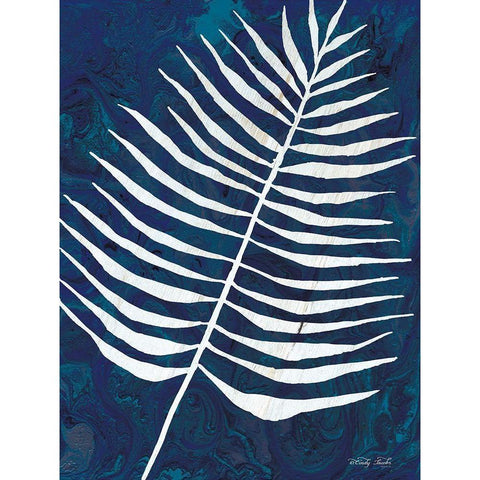 Navy Areca Leaf White Modern Wood Framed Art Print by Jacobs, Cindy