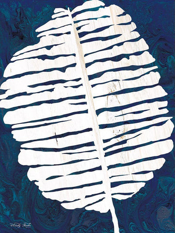 Navy Banana Leaf White Modern Wood Framed Art Print with Double Matting by Jacobs, Cindy