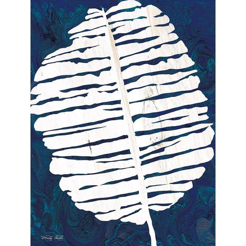 Navy Banana Leaf White Modern Wood Framed Art Print by Jacobs, Cindy