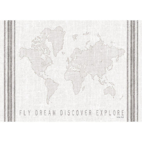 Fly, Dream, Discover, Explore Map     White Modern Wood Framed Art Print by Jacobs, Cindy