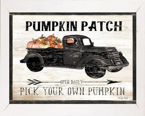 Pumpkin Patch Black Truck White Modern Wood Framed Art Print with Double Matting by Jacobs, Cindy