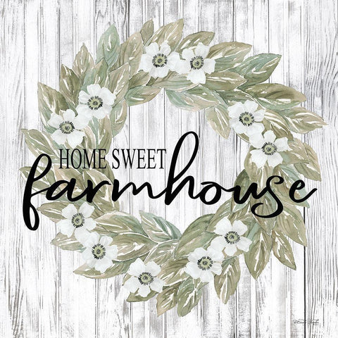 Home Sweet Farmhouse Wreath White Modern Wood Framed Art Print with Double Matting by Jacobs, Cindy