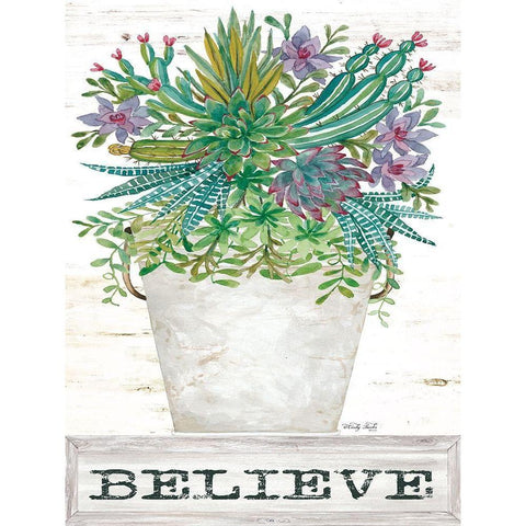 Believe Succulents Black Modern Wood Framed Art Print with Double Matting by Jacobs, Cindy