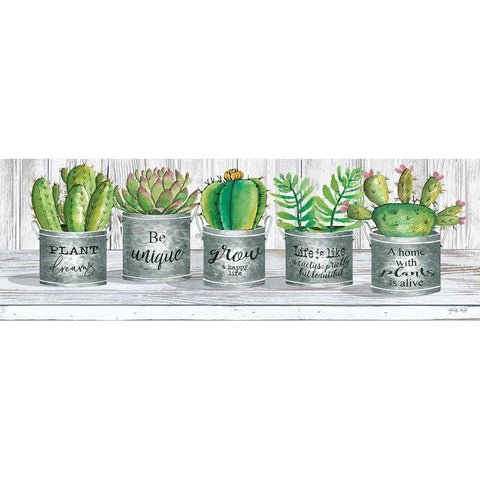 Galvanized Pot Succulents I White Modern Wood Framed Art Print by Jacobs, Cindy