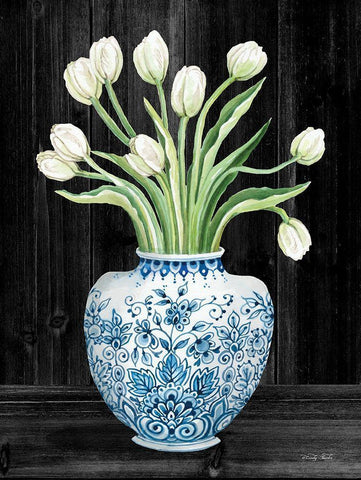 Blue and White Tulips Black I White Modern Wood Framed Art Print with Double Matting by Jacobs, Cindy