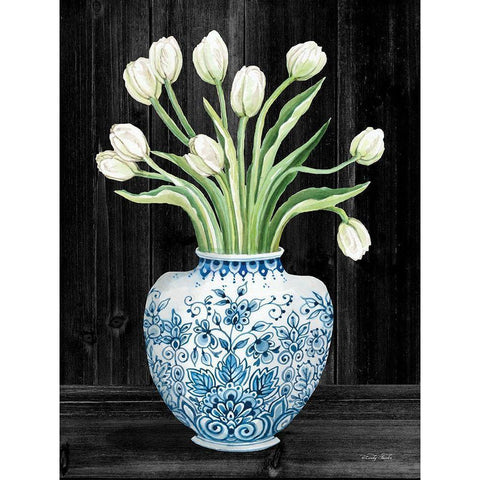 Blue and White Tulips Black I Black Modern Wood Framed Art Print with Double Matting by Jacobs, Cindy