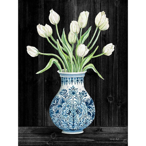 Blue and White Tulips Black II White Modern Wood Framed Art Print by Jacobs, Cindy