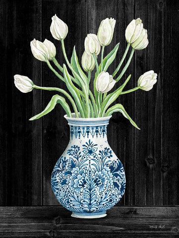 Blue and White Tulips Black II Black Ornate Wood Framed Art Print with Double Matting by Jacobs, Cindy