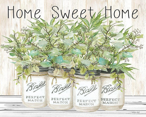 Home Sweet Home Ball Jars      White Modern Wood Framed Art Print with Double Matting by Jacobs, Cindy