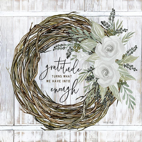 Gratitude Wreath White Modern Wood Framed Art Print with Double Matting by Jacobs, Cindy