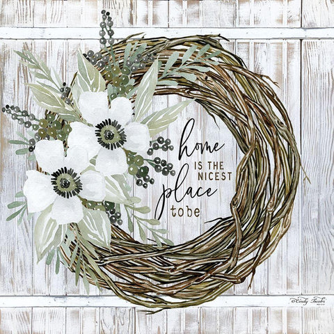 Home is the Nicest Place to Be Wreath White Modern Wood Framed Art Print with Double Matting by Jacobs, Cindy