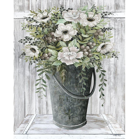 Galvanized Fleurs      White Modern Wood Framed Art Print by Jacobs, Cindy