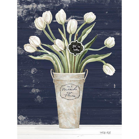 Tulips on Navy II    White Modern Wood Framed Art Print by Jacobs, Cindy