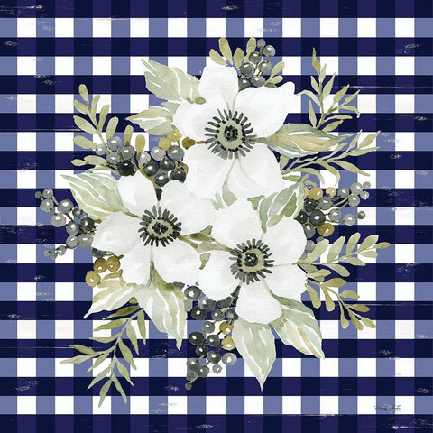 Navy Floral I     White Modern Wood Framed Art Print by Jacobs, Cindy