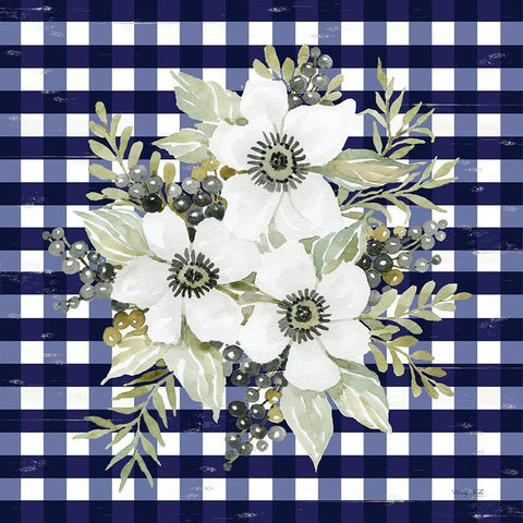 Navy Floral I     White Modern Wood Framed Art Print with Double Matting by Jacobs, Cindy