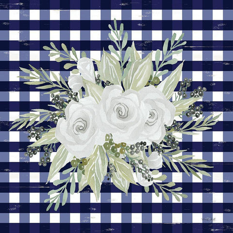 Navy Floral II    White Modern Wood Framed Art Print by Jacobs, Cindy