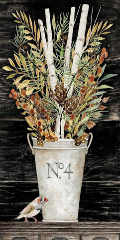 No. 4 Fall Flowers and Birch 1    White Modern Wood Framed Art Print with Double Matting by Jacobs, Cindy