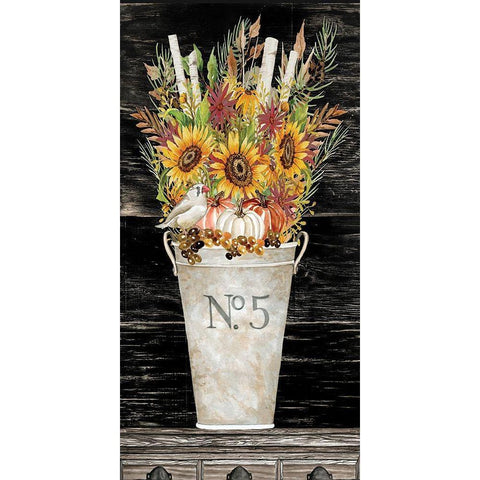 No. 5 Fall Flowers and Birch 1    White Modern Wood Framed Art Print by Jacobs, Cindy