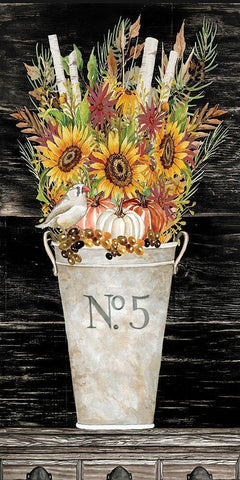 No. 5 Fall Flowers and Birch 1    Black Ornate Wood Framed Art Print with Double Matting by Jacobs, Cindy