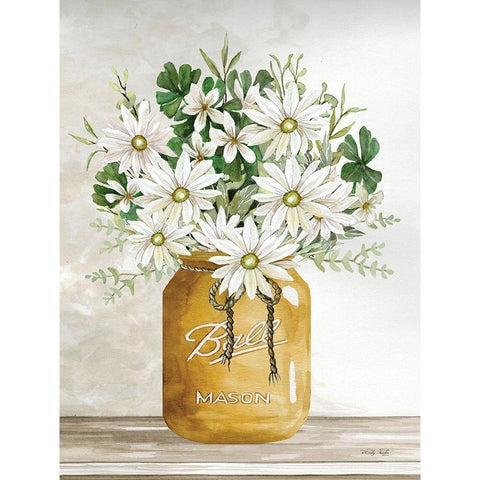 Gold Jar with White Flowers Gold Ornate Wood Framed Art Print with Double Matting by Jacobs, Cindy