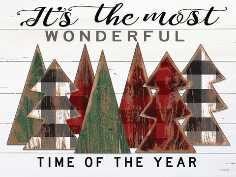 Its the Most Wonderful Time Plaid Trees Black Ornate Wood Framed Art Print with Double Matting by Jacobs, Cindy