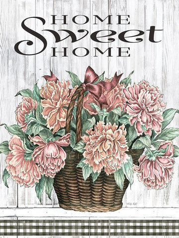 Home Sweet Home Peonies Black Ornate Wood Framed Art Print with Double Matting by Jacobs, Cindy