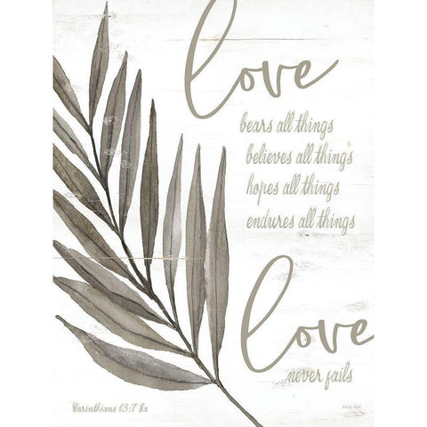 Love Never Fails White Modern Wood Framed Art Print by Jacobs, Cindy