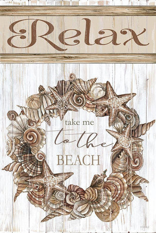 Relax Shell Wreath White Modern Wood Framed Art Print with Double Matting by Jacobs, Cindy